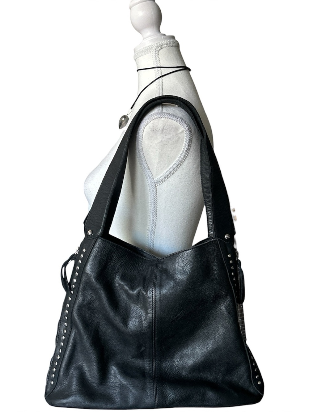 Y2K Grunge “Boutique of Leathers” Black Leather Studded Tote Shoulder Bag